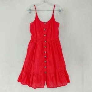 Red eyelet button front sundress
